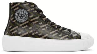 versace black & khaki monogram high-top sneakers in 5b15b khaki|versace black and white purse.